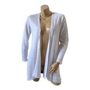 Tahari White 100% Linen Open Front Cardigan Lightweight Long Sleeve Womens Small